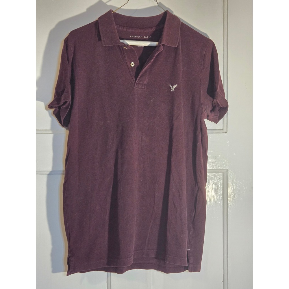 American Eagle Mens Classic Fit Polo Shirt Burgundy Maroon Short Sleeve Size M